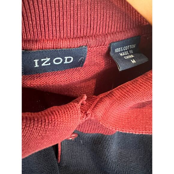 IZOD Men's 100% Cotton Long Sleeve Polo Knit Sweater Red & Navy Blue Medium JL - Picture 6 of 7